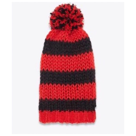 Yves Saint Laurent Accessories - YSL Classic Red and Black Pom Pom Ski Hat Yves Saint Laurent Accessories - YSL Classic Red and Black Pom Pom Ski Hat